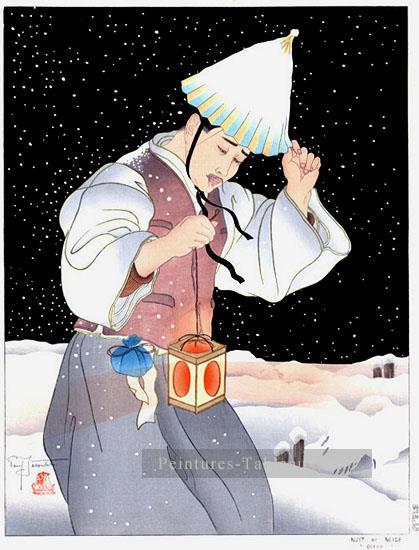 nuit de neige COREE 1939 asiatique Peintures à l'huile
